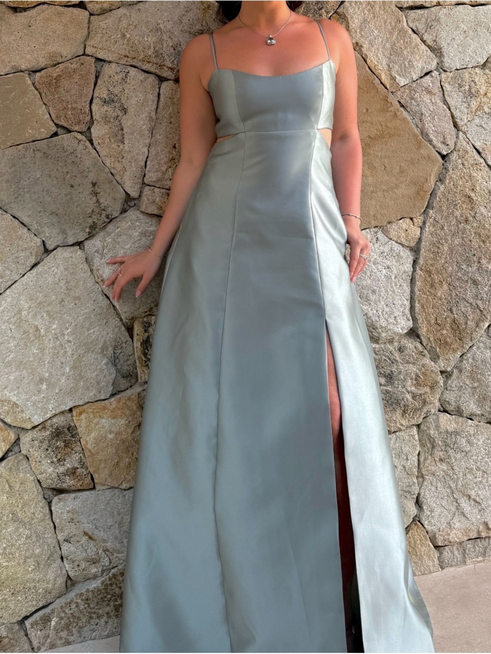 Wedding Guest Sage Green Gown with Cutouts